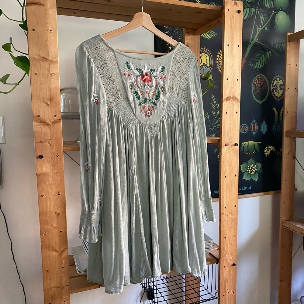 Free People Soft Mint Green Embroidered Mohave Mini Dress Small - Picture 6 of 16